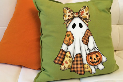 Fall Ghost Patchwork PNG| Halloween Patchwork Ghost Sublimation Png. Sublimation CosmosFineArt 