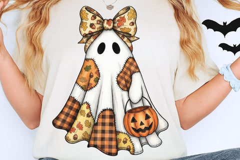 Fall Ghost Patchwork PNG| Halloween Patchwork Ghost Sublimation Png. Sublimation CosmosFineArt 