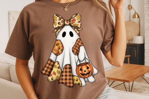 Fall Ghost Patchwork PNG| Halloween Patchwork Ghost Sublimation Png. Sublimation CosmosFineArt 