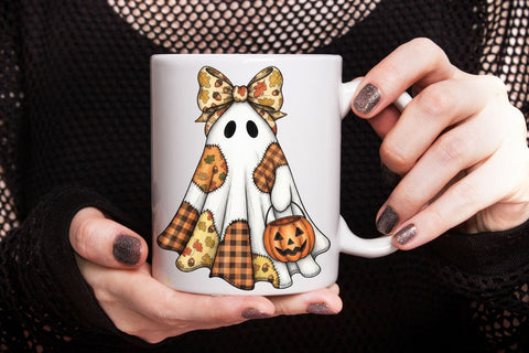 Fall Ghost Patchwork PNG| Halloween Patchwork Ghost Sublimation Png. Sublimation CosmosFineArt 
