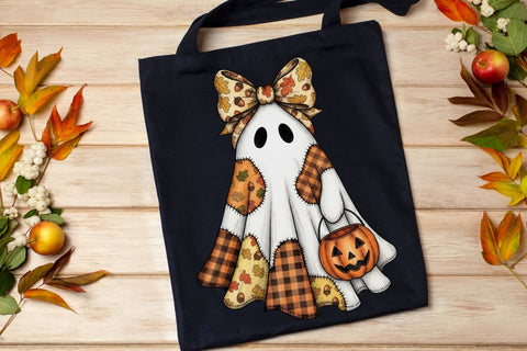 Fall Ghost Patchwork PNG| Halloween Patchwork Ghost Sublimation Png. Sublimation CosmosFineArt 
