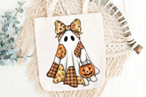 Fall Ghost Patchwork PNG| Halloween Patchwork Ghost Sublimation Png. Sublimation CosmosFineArt 