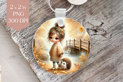 Fall Girl and Hedgehog Keyring PNG Sublimation BijouBay 