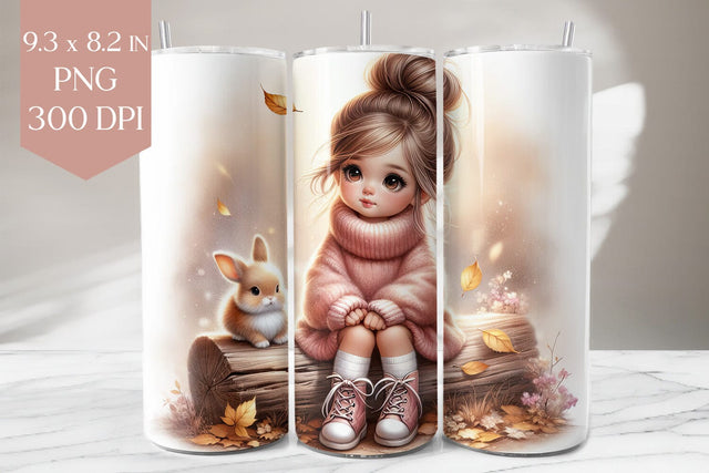 Fall Girl & Bunny Tumbler Wrap PNG Sublimation BijouBay 