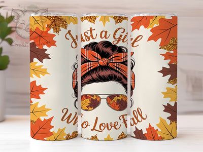 Fall Girl Glitter 20oz Tumbler, Fall Girl, Glitter Effect, Autumn Theme, Seasonal Charm, Rustic Style, Skinny Tumbler, Sublimation PNG Sublimation Lara' s Designs 
