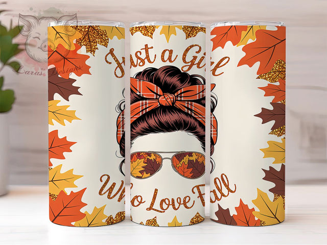 Fall Girl Glitter 20oz Tumbler, Fall Girl, Glitter Effect, Autumn Theme, Seasonal Charm, Rustic Style, Skinny Tumbler, Sublimation PNG Sublimation Lara' s Designs 