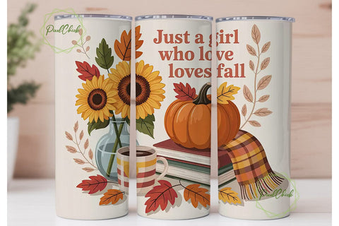 Fall Girl Tumbler Design Sublimation PixelChick 