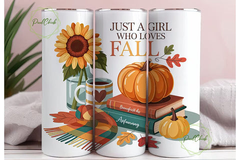 Fall Girl Tumbler Design Sublimation PixelChick 