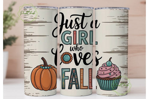 Fall Girl Tumbler Wrap PNG Sublimation PixelChick 
