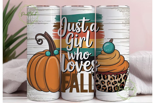 Fall Girl Tumbler Wrap PNG Sublimation PixelChick 