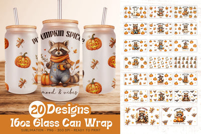 Fall Glass Can Wrap | Halloween 16oz Glass Can Sublimation Sublimation Petunia Digital Design 