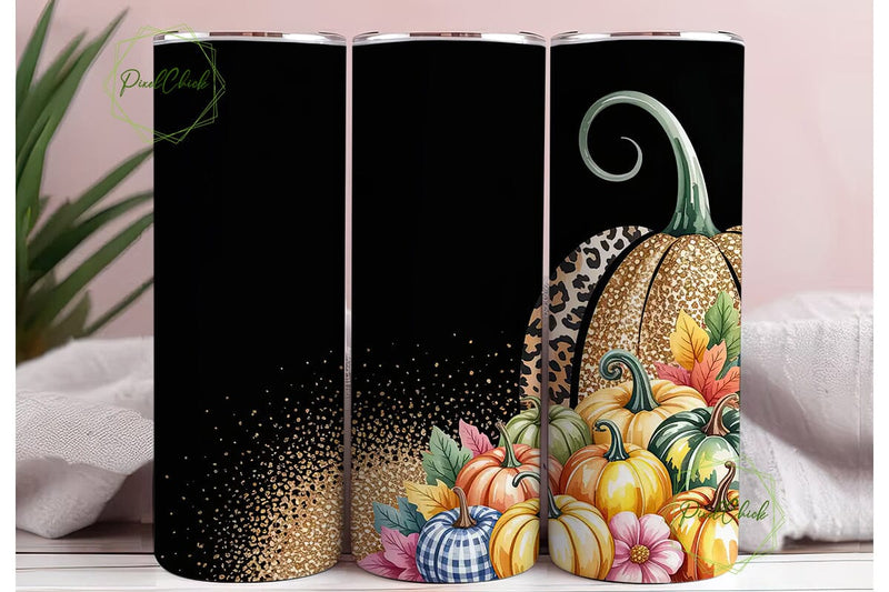 Fall Glitter Pumpkin Tumbler Wrap Sublimation PixelChick 