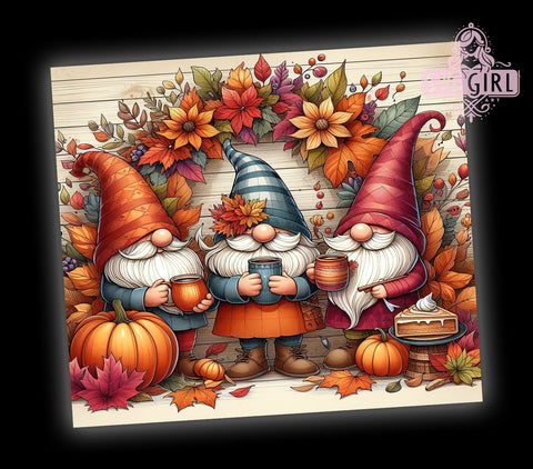 Fall Gnome 20oz Tumbler Wrap, Straight Tapered Tumbler Wrap, Thanksgiving Gnome Tumbler Png, Instant Digital Download Sublimation SvggirlplusArt 