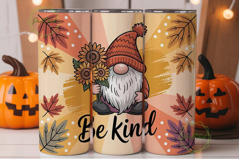 Fall Gnome Be Kind 20oz Tumbler Wrap Sublimation PixelChick 