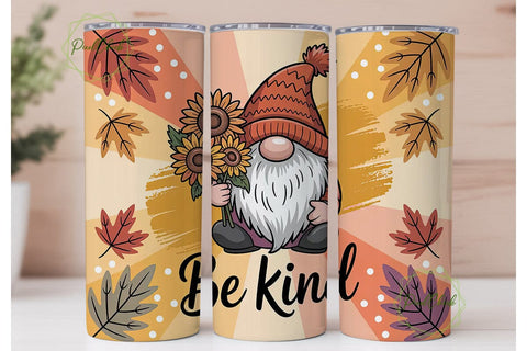 Fall Gnome Be Kind 20oz Tumbler Wrap Sublimation PixelChick 