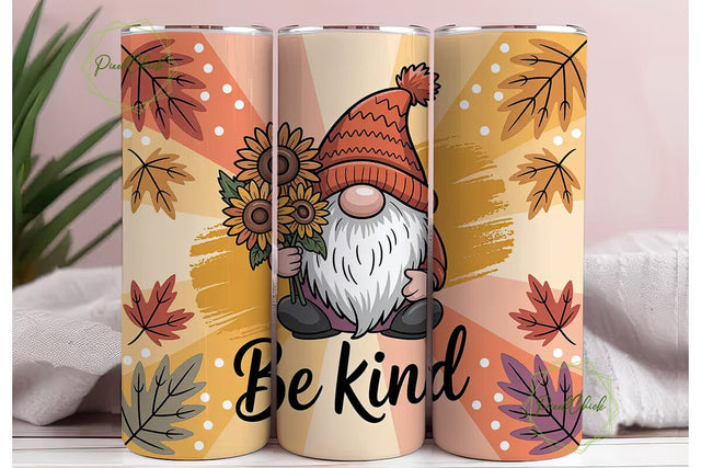 Fall Gnome Be Kind 20oz Tumbler Wrap Sublimation PixelChick 