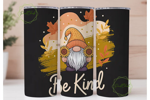 Fall Gnome Be Kind 20oz Tumbler Wrap Sublimation PixelChick 