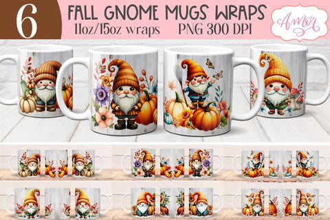 Fall gnome mug wrap for sublimation BUNDLE 11oz 15oz Sublimation Amorclipart 