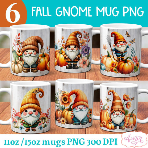 Fall gnome mug wrap for sublimation BUNDLE 11oz 15oz Sublimation Amorclipart 