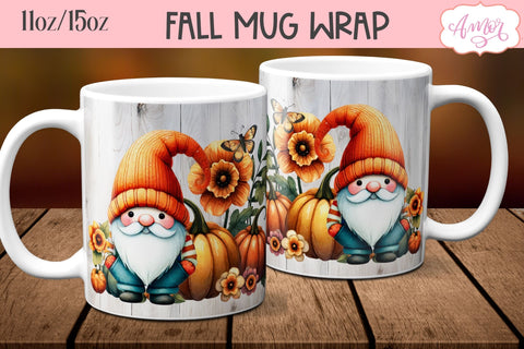 Fall gnome mug wrap for sublimation BUNDLE 11oz 15oz Sublimation Amorclipart 
