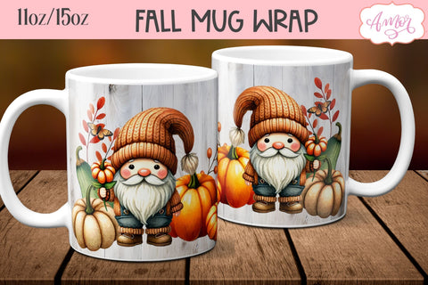 Fall gnome mug wrap for sublimation BUNDLE 11oz 15oz Sublimation Amorclipart 