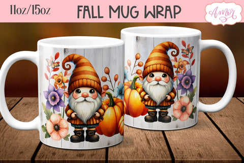 Fall gnome mug wrap for sublimation BUNDLE 11oz 15oz Sublimation Amorclipart 