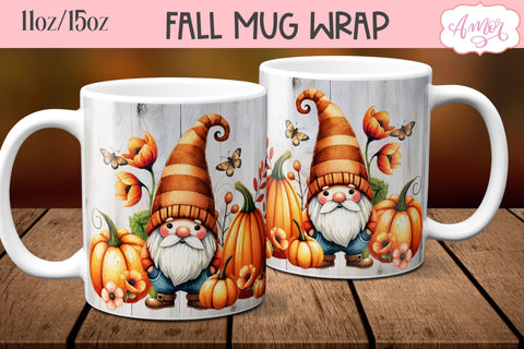Fall gnome mug wrap for sublimation BUNDLE 11oz 15oz Sublimation Amorclipart 