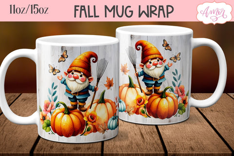 Fall gnome mug wrap for sublimation BUNDLE 11oz 15oz Sublimation Amorclipart 
