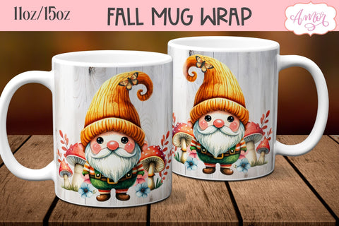 Fall gnome mug wrap for sublimation BUNDLE 11oz 15oz Sublimation Amorclipart 