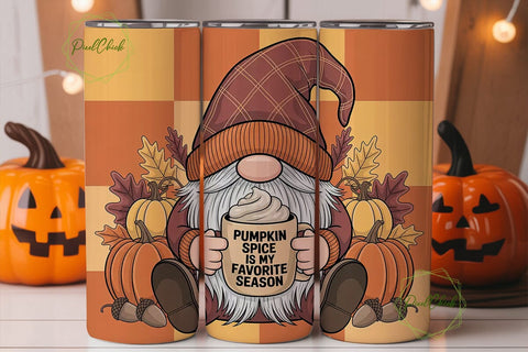 Fall Gnome & Pumpkin Spice 20oz Tumbler Sublimation PixelChick 