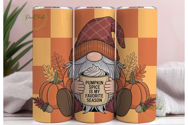 Fall Gnome & Pumpkin Spice 20oz Tumbler Sublimation PixelChick 