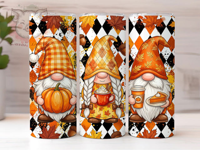 Fall Gnome Trio 20oz Tumbler, Fall Gnome, Gnome Trio, Gnome Tumbler, 20oz Tumbler, Fall Tumbler, Autumn Gnome, Tumbler Wrap Sublimation Lara' s Designs 