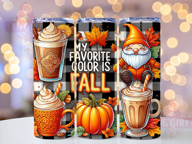 Fall Gnome Tumbler, Favorite Color Design, 20oz Tumbler Wrap, PNG Sublimation, Gift Idea, Autumn Mug, Seasonal Decor, Cute Gnome Gift Sublimation SvggirlplusArt 