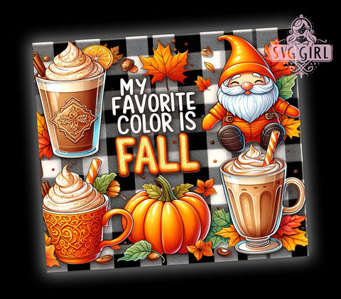 Fall Gnome Tumbler, Favorite Color Design, 20oz Tumbler Wrap, PNG Sublimation, Gift Idea, Autumn Mug, Seasonal Decor, Cute Gnome Gift Sublimation SvggirlplusArt 