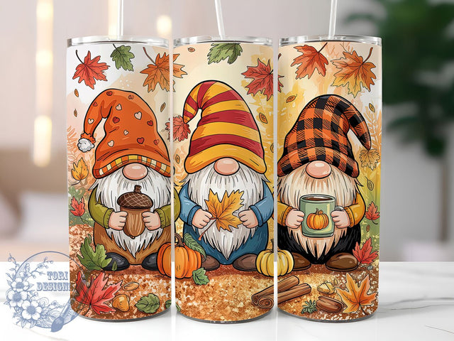 Fall Gnome Tumbler with Leaf Tumbler, Fall Leaves Wrap, 20oz Sublimation, Gnome Autumn Cup, Leaf Pattern Mug, Cute Fall Gnome, Autumn Drinkware Design Sublimation ToriDesigns 