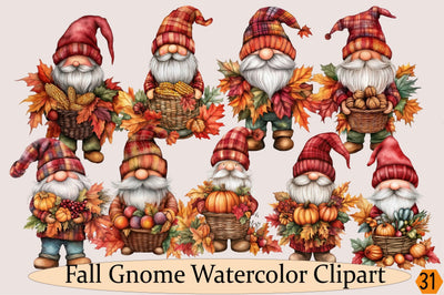Fall Gnome Watercolor Clipart Bundle. Sublimation SVGArt 