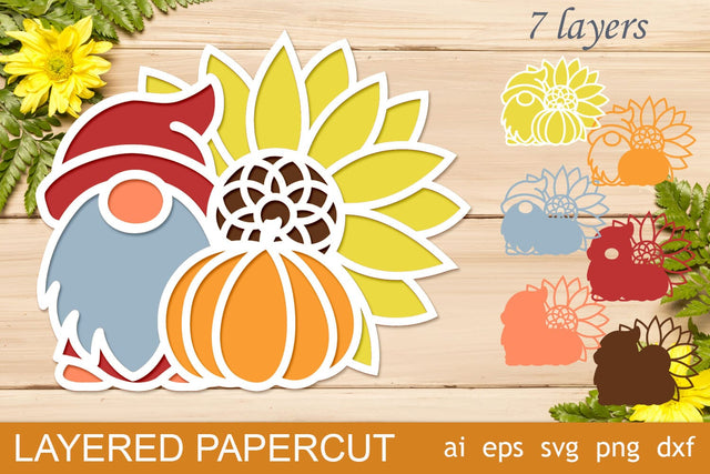 Fall gnome with pumpkin and sunflower, 3d layered papercut decor 3D Paper AnastasiyaArtDesign 