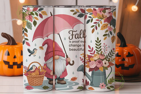Fall Gnome with Umbrella Tumbler Wrap Sublimation PixelChick 