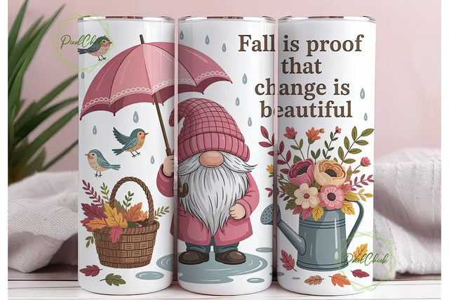 Fall Gnome with Umbrella Tumbler Wrap Sublimation PixelChick 