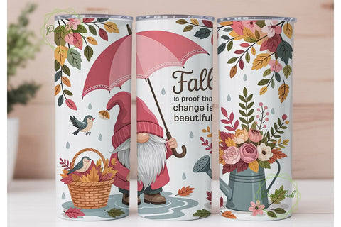Fall Gnome with Umbrella Tumbler Wrap Sublimation PixelChick 