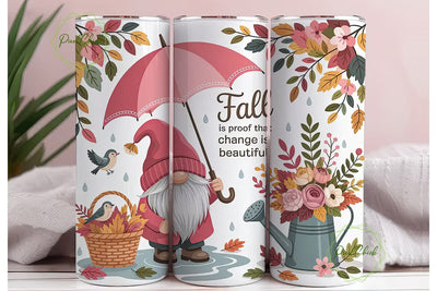 Fall Gnome with Umbrella Tumbler Wrap Sublimation PixelChick 