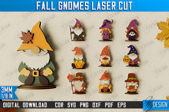 Fall Gnomes Bundle | Garden Decoration | Gnome Harvester | Halloween Gnome | Thanksgiving Gnome | CNC Files SVG Fly Design 