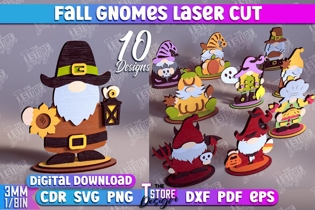 Fall Gnomes Bundle | Gnome Garden Decoration | Halloween Gnome | Thanksgiving Gnome | CNC Files SVG The T Store Design 