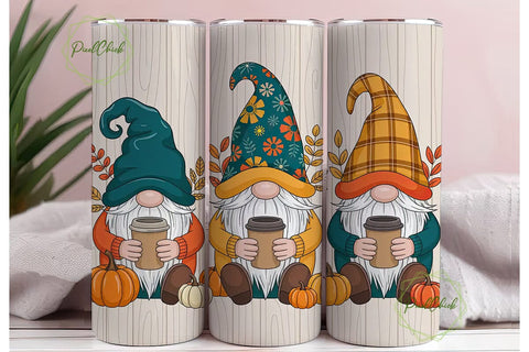 Fall Gnomes Coffee 20oz Tumbler Wrap Sublimation PixelChick 