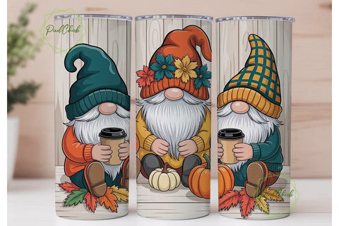 Fall Gnomes Coffee 20oz Tumbler Wrap Sublimation PixelChick 
