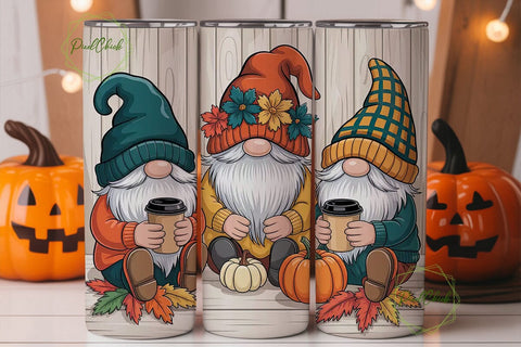 Fall Gnomes Coffee 20oz Tumbler Wrap Sublimation PixelChick 