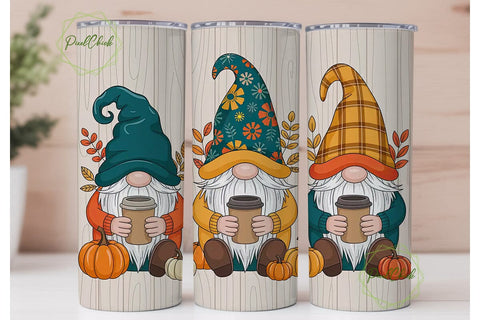 Fall Gnomes Coffee 20oz Tumbler Wrap Sublimation PixelChick 