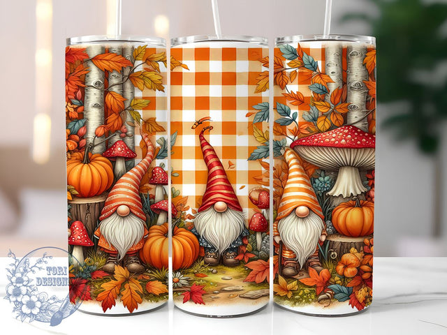 Fall Gnomes With Pumpkins 20oz Skinny Tumbler, Thanksgiving Gnome Tumbler Png, Straight & Tapered Tumbler Wrap, Instant Digital Download Sublimation ToriDesigns 