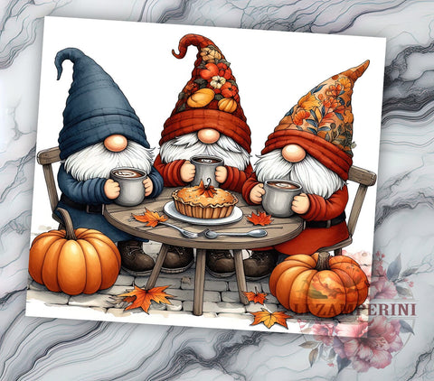 Fall Gnomes With Pumpkins 20oz Tumbler Wrap PNG, Thanksgiving Gnome Tumbler Png, Straight & Tapered Tumbler Wrap, Instant Digital Download Sublimation Li Zamperini 