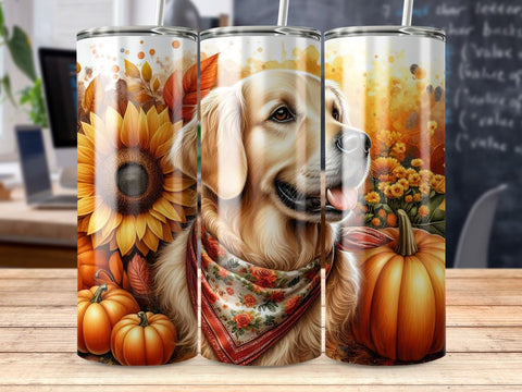 Fall Golden Retriever Digital Tumbler Sublimation Wrap Design Sublimation BijouBay 